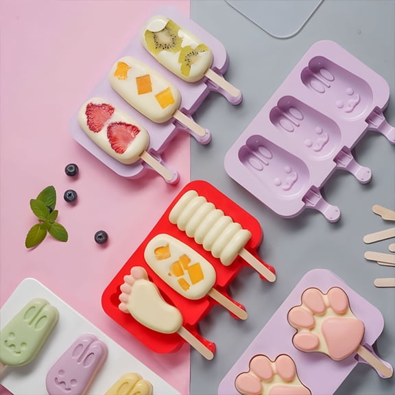 ACDANC Silicone Popsicle Maker Mold,Silicone Ice Pop Freezer Molds Homemade Ice Cream Mould with 50 Wooden Sticks for DIY Popsicle (Oval)