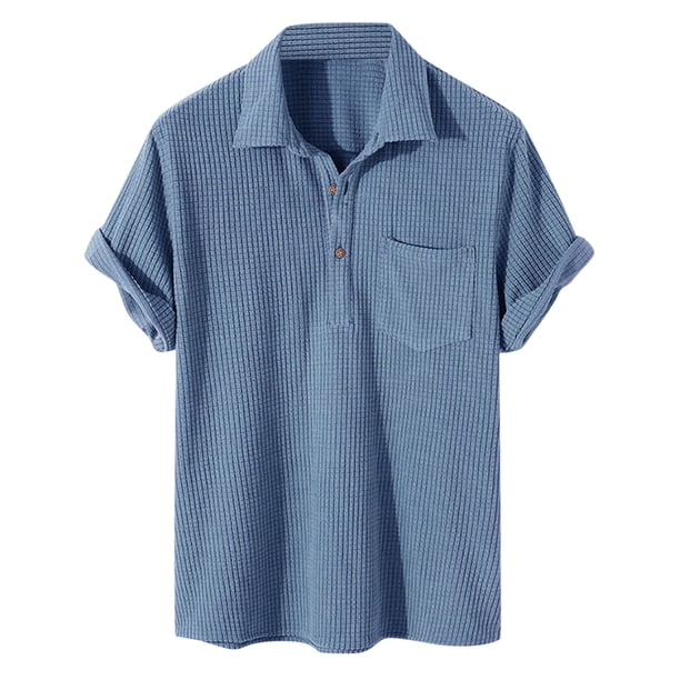 Camisa de manga corta a cuadros con cuello vuelto para hombre - Poliéster - Camisa informal de verano - Tallas S-XXXL