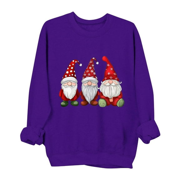 Funny Christmas Light and Gnome Graphic Sweatshirt for Women Long Sleeve Crewneck Pullover Holiday Party Top Casual Merry Xmas Sweater with Festive Print for Seasonal Celebrations
