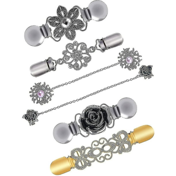 Juego de 6 clips de cincha para vestido, clips de cuello de cárdigan retro.
