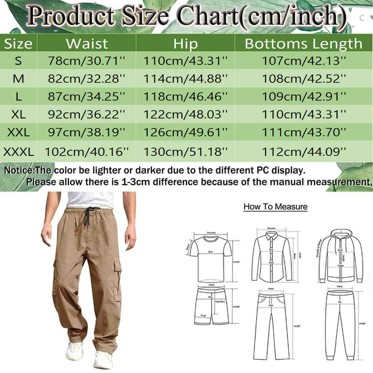 Entyinea Men's Cargo Trousers Straight Leg Jogger Heavy Weight Cargo Pocket  Sweat Pants Khaki L