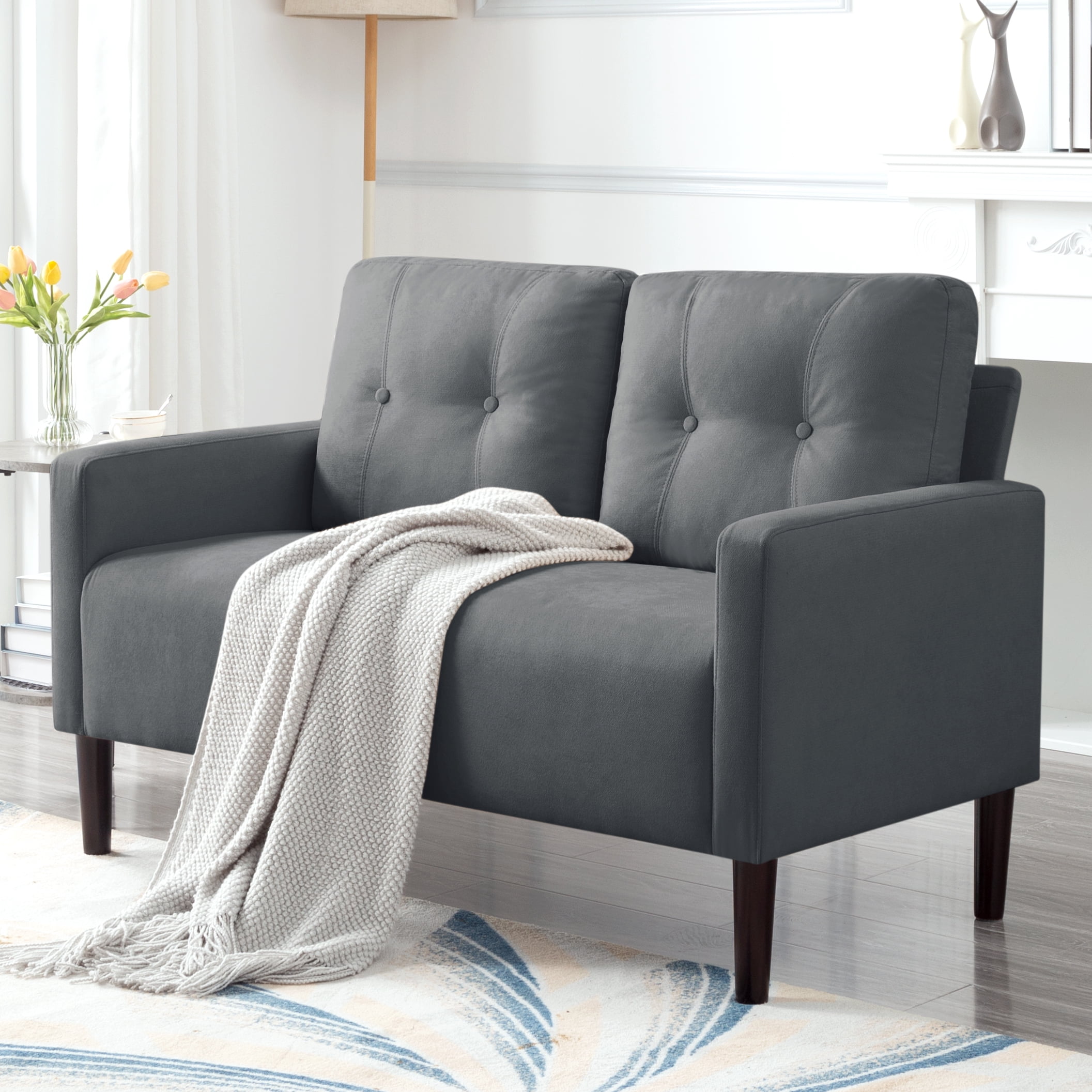 Gewnee 50.79”Loveseat Sofa,2 Seater Modern Couch with Removable Back Cushions,Comfy Futon Sofa for Apartment,Office.Dark Grey