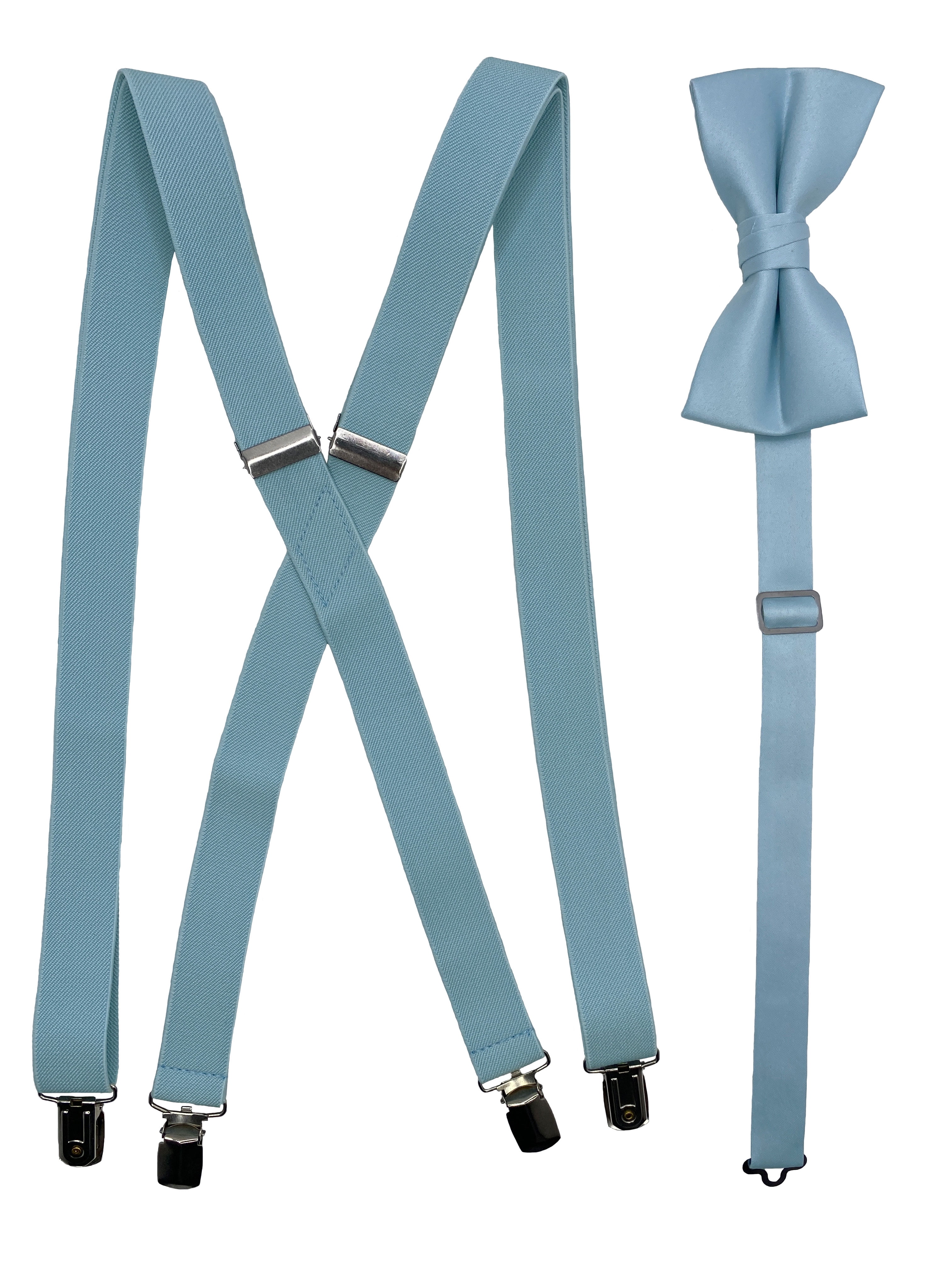 Men’s Blue Suspender and Matching Bow Tie in a variety of colors by Spencer J’s Signature Satin