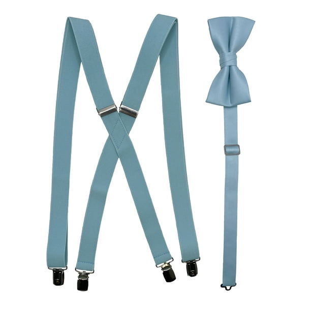 Men’s Blue Suspender and Matching Bow Tie in a variety of colors by Spencer J’s Signature Satin