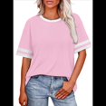 thumbnail image 1 of Camisetas de Mujer, Corte Holgado, Corta, Cuello Redondo, Bloques de Color, Moda de Verano 2025 Rosa M, 1 of 8