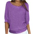 thumbnail image 1 of Suéteres Umfun para mujer, sueltos, informales, de punto, lisos, estampados, cuello redondo, manga 3/4, suaves al tacto, ligeros, morados, talla 5XL, 1 of 5