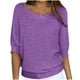 thumbnail image 1 of Suéteres Umfun para mujer, sueltos, informales, de punto, lisos, estampados, cuello redondo, manga 3/4, suaves al tacto, ligeros, morados, talla 2XL, 1 of 5