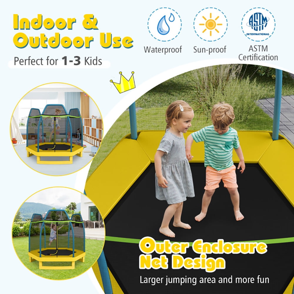 Aimee Lii 7 Feet Kids Recreational Bounce Jumper Trampoline, Outdoor Kids Trampoline, Yellow