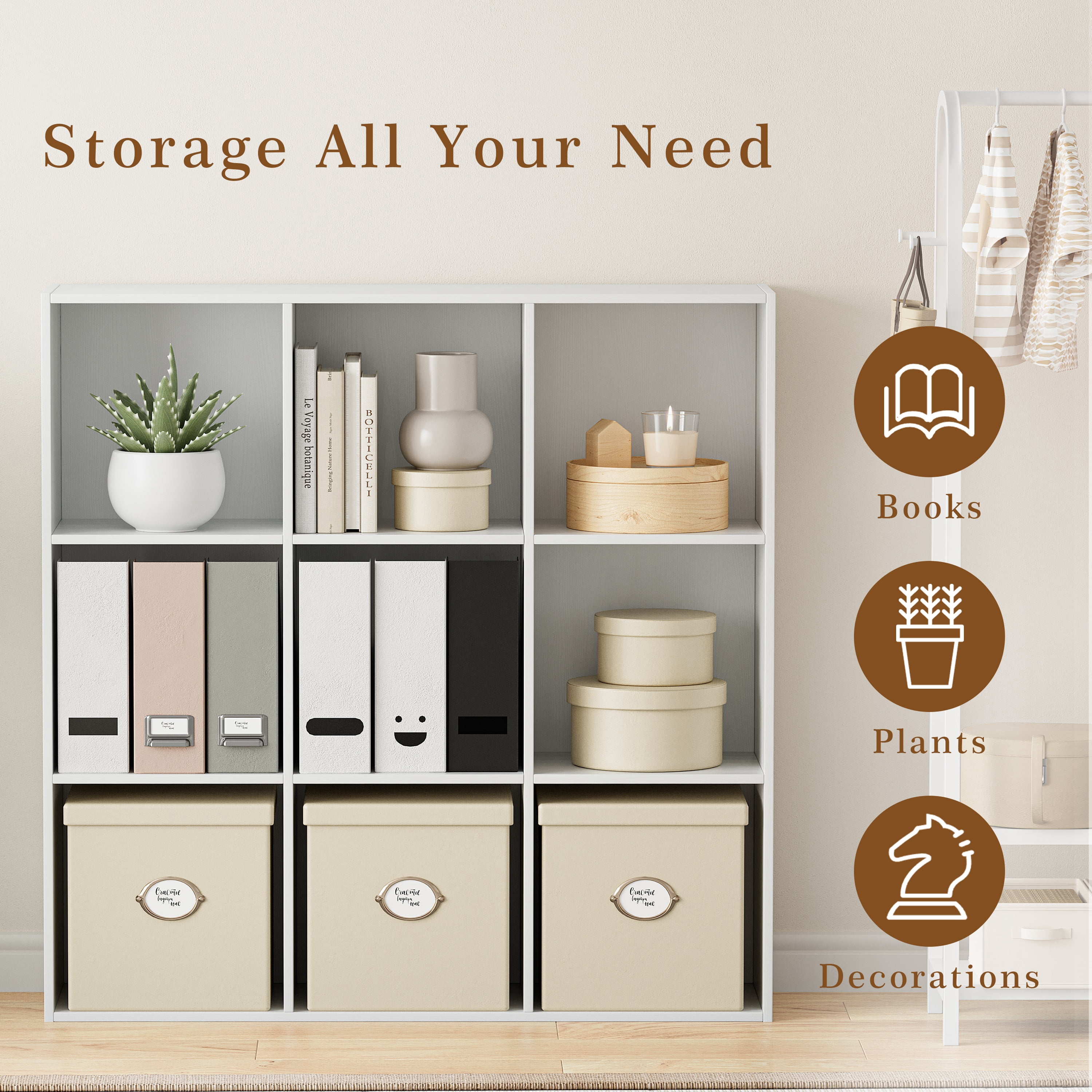 Anhdah 9 Cube Storage Organizer, Cube Bookcase Closed Back Panel Bedroom, Living Room, Home Office, Closet Bookshelves White