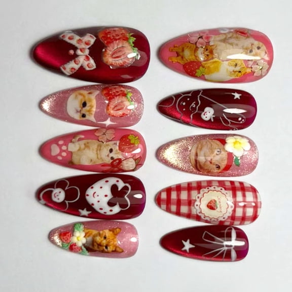 24Pcs Press On Nail 3D Line Cats Eye Ripples Starry Skys and Deep Sea Design