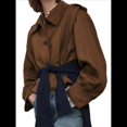 thumbnail image 2 of Chaqueta Plisada de Larga con Cuello y Botones para Mujer, Gabardina Corta Informal para y Otoño. Marrón Oscuro M, 2 of 9