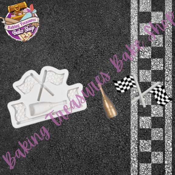 Checkered Flag With Champagne Silicone Mold