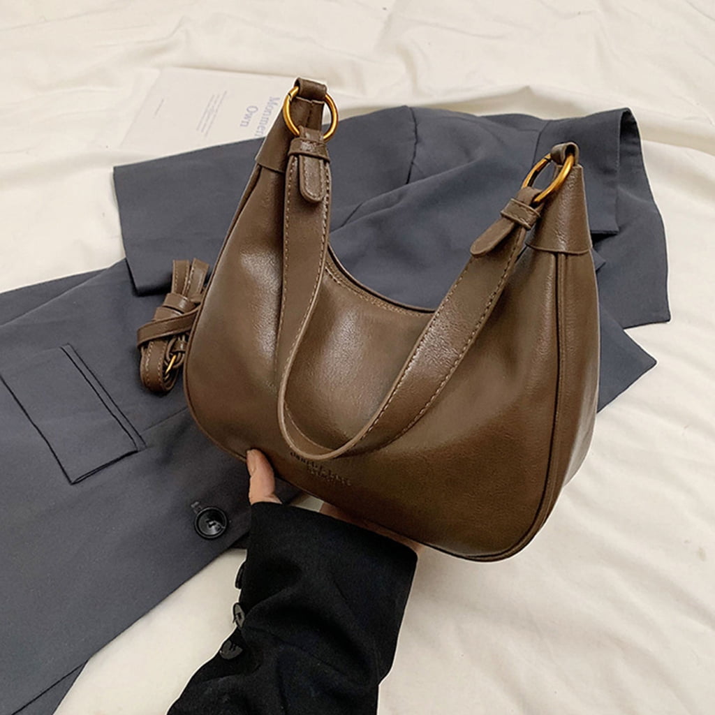 FENOHREFE Fashionable Half Moon Bag for Women and Girls PU Leather Shoulder Purse Crescent Crossbody Bags with Adjustable Strap