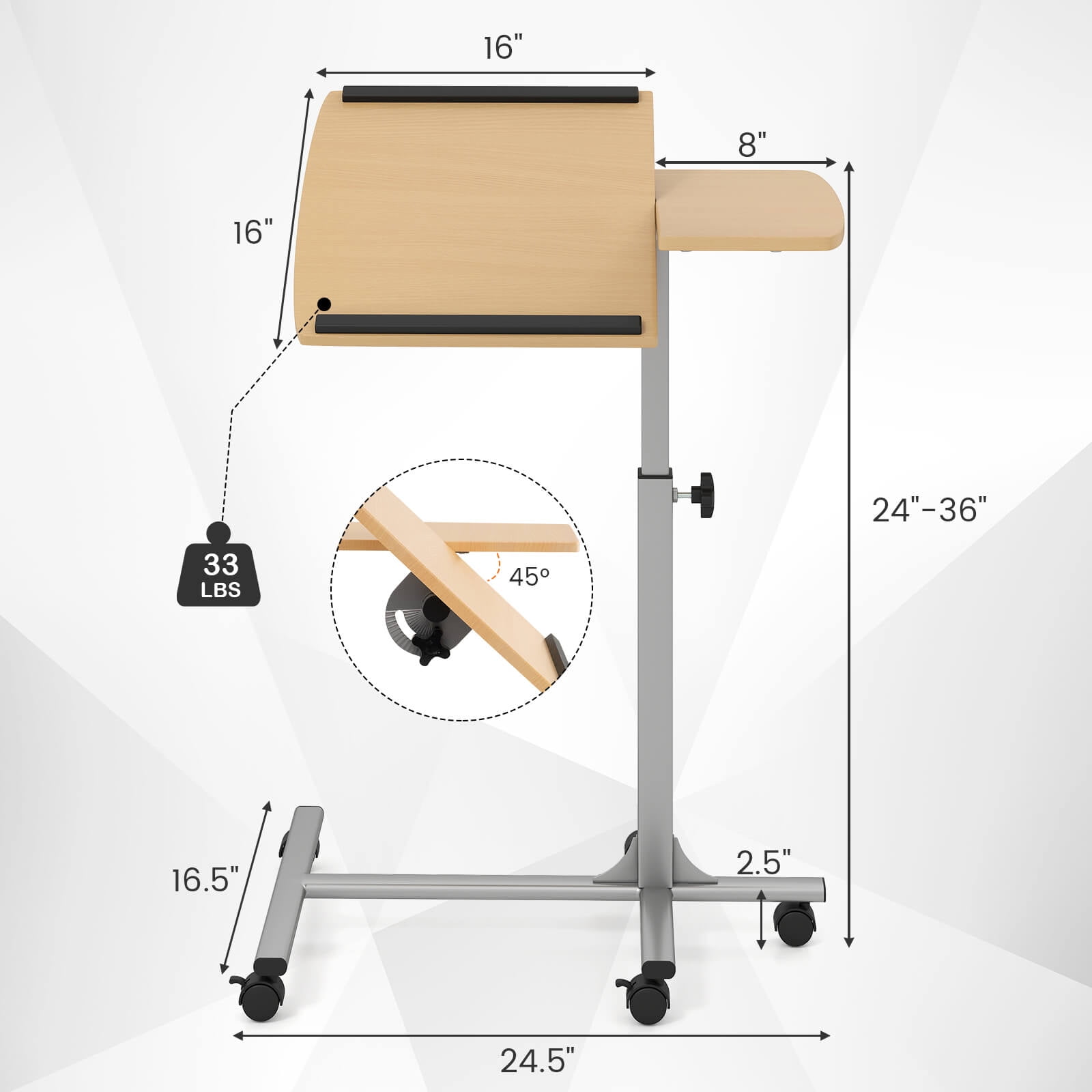 Costway Mobile Standing Desk Height Adjustable Sit to Stand Laptop Desk, Natural Natural