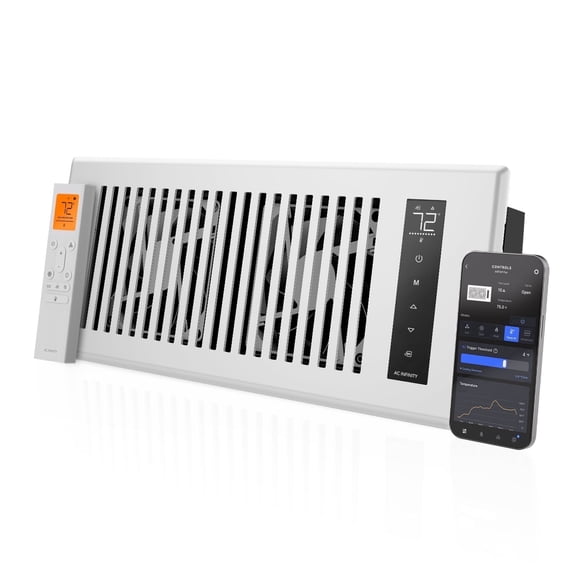 AC Infinity AIRTAP T4 White, Register Booster Fan for 4” x 12” Register Openings Improves Heating Cooling Electronic Open/Close Vents, LCD Temperature Controller, Quiet 10 Speeds, Smart Home WiFi App