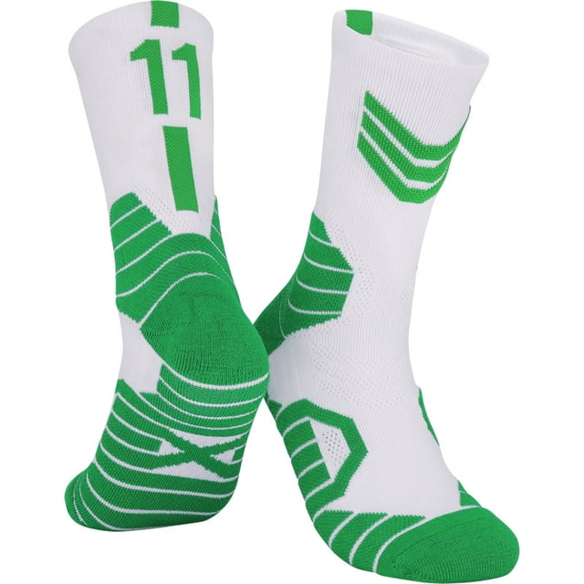 Professional Men's Basketball Socks Number Sports Socks Knee High Thickened Towel Bottom Cycling Running Fast-drying Breathable Adult Non-Slip Child Adult Socks for (39-44)Adult ( OW 11-White Green