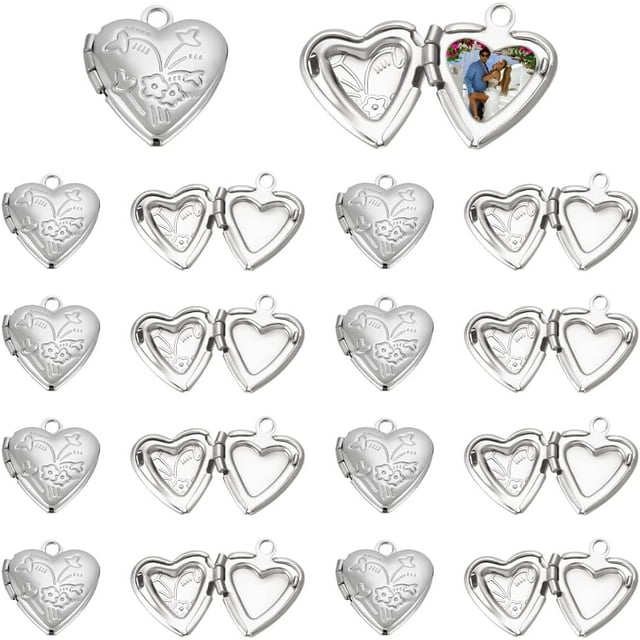 20 colgantes de corazón para fotos, colgantes de memoria de corazón de 12,5 mm, colgantes de metal para collares con medallón de fotos.