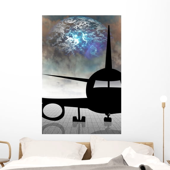 Jet Airplane Planet Wall Mural Decal by Wallmonkeys Vinyl Peel and Stick Graphic (48 in H x 32 in W)