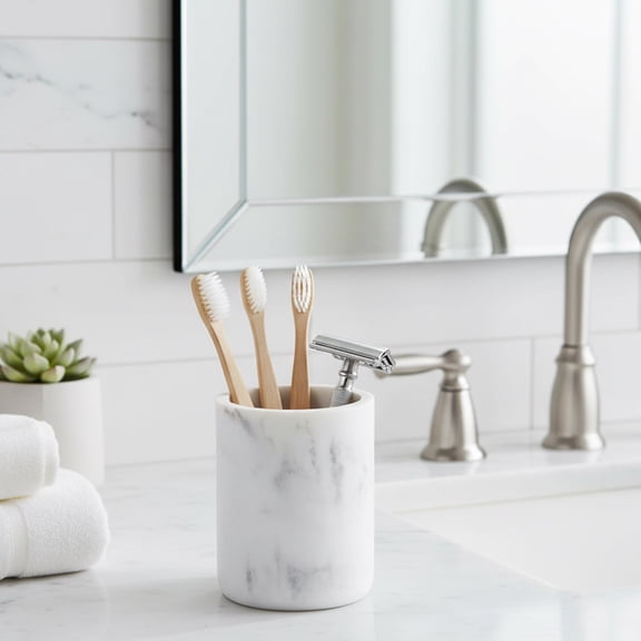 Evideco New Marble White Tumbler Only Rustic Asian Zen Toothbrush Holders