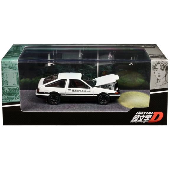 Toyota Sprinter Trueno (AE86) RHD White and Black "Engine Mounted Model VS Kyoichi Sudo" 1/64 Diecast Model Car by Hobby Japan