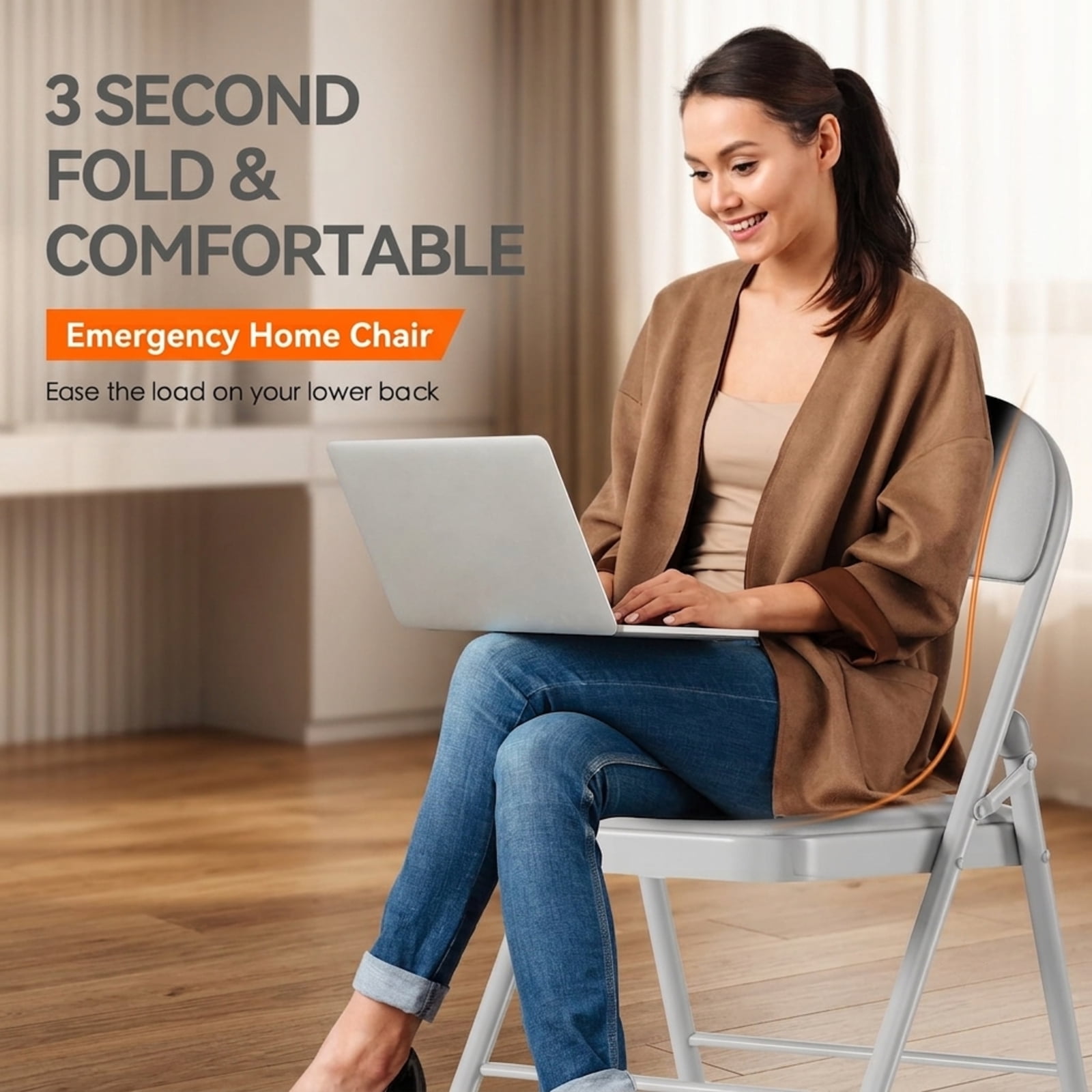 Fenbeli White Padded Folding Chair, Faux Leather Seat with Sturdy Steel Frame, Portable Event Chair for Weddings Dining Rooms Offices and Parties