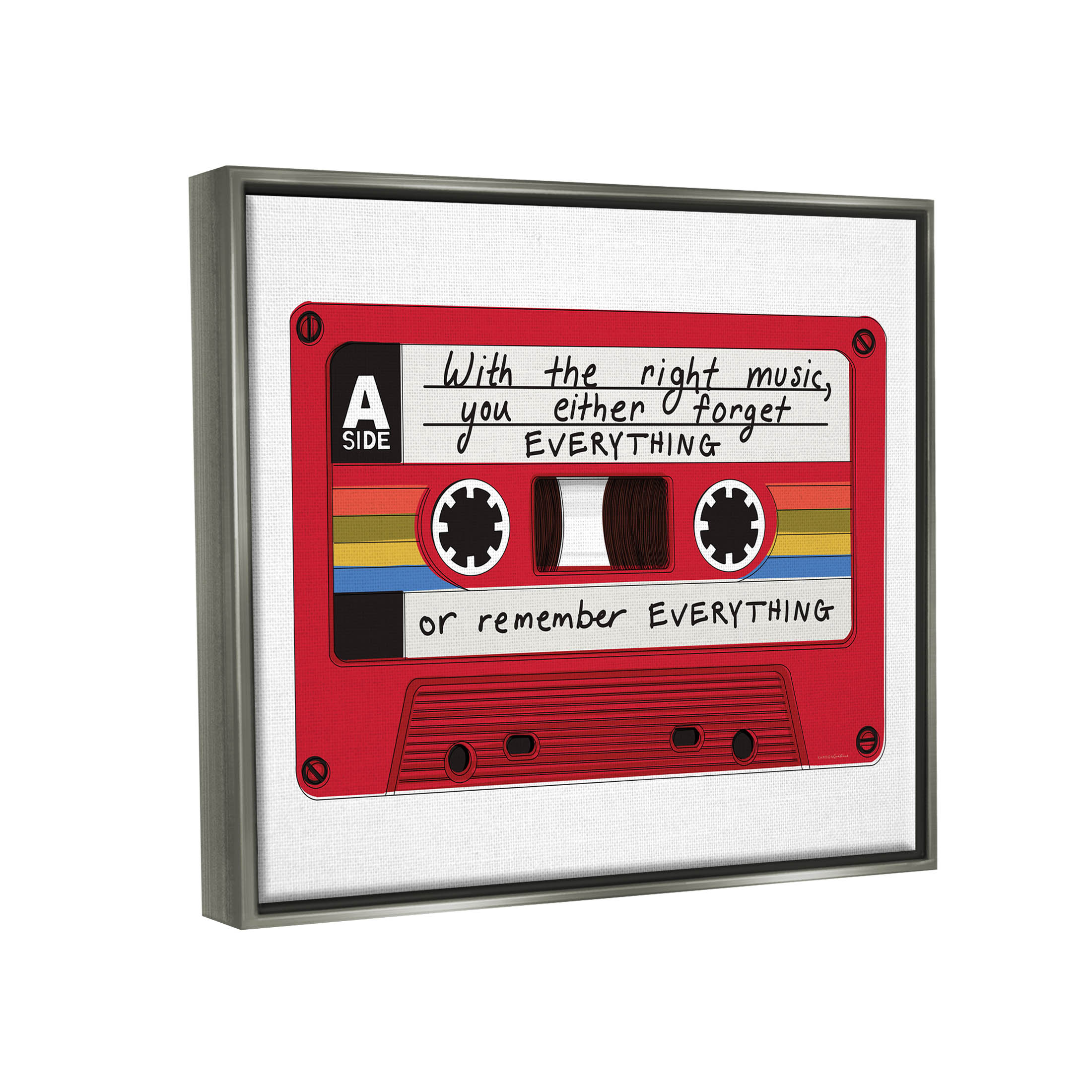 With The Right Music Vintage Cassette Inspirational Graphic Art Luster Gray Framed Art Print Wall Art