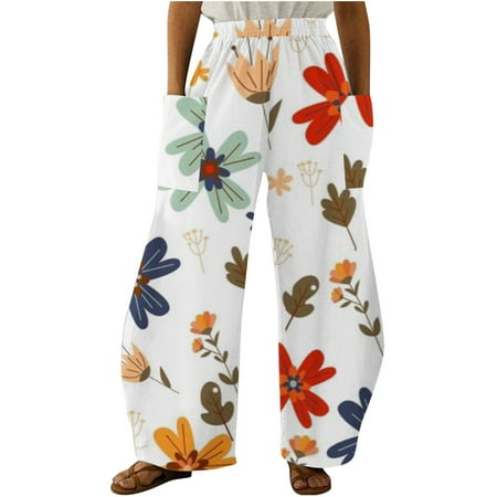 

Women s Floral Print Pajama pants Casual Loose fit Wide Leg Pants Lounge Stretchy Boho with Pockets