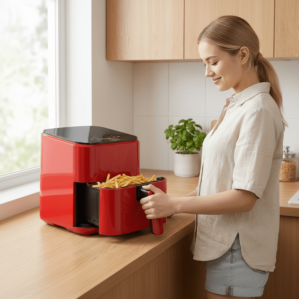 Haysky 3QT Air fryer, Compact Airfryer Less Oil Crispy Frying, Digital Touchscreen with 4 Presets, Nonstick &Dishwasher Safe Basket, Red