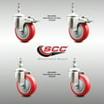 thumbnail image 2 of 4 Inch 316SS Red Polyurethane 3/8 Inch Threaded Stem Caster Set 2 Lock Brake, 2 of 2
