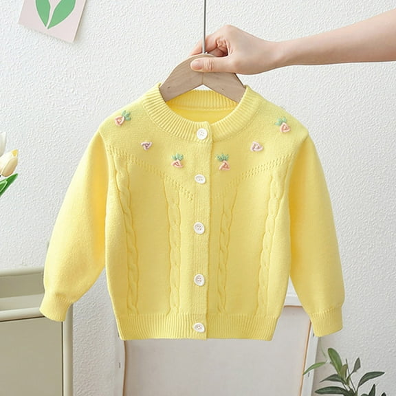 Kids Sweaters Long Sleeve Button Up Yellow Knit Cardigan Warm Autumn Winter Outfits Baby Clothes 2-3 Years