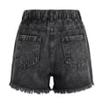 thumbnail image 3 of GiLiling Girls Ripped Denim Jean Shorts Mid Waist Straight Leg Elastic Waistband Distressed Frayed Hem Casual Summer Jorts for Kids Teens (Black, 11-12 Years), 3 of 8
