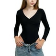 thumbnail image 2 of HAOTAGS Teen Girls V-Neck Long-Sleeve Leotard(3-15), Casual Sporty Spring Summer Base-Layer Top Black 14-15Years, 2 of 7