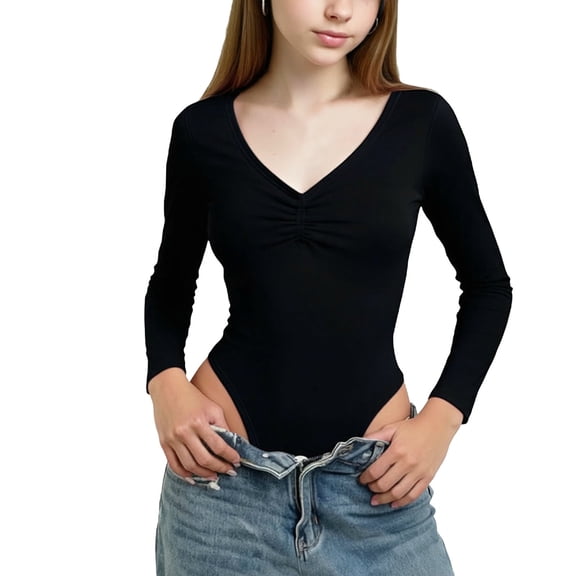 OGLCCG Leotards for Teens Girls Ballet V Neck Long Sleeve Cotton Leotard Slim Fit Gymnastics Dance Unitards Soft Stretchy Bodysuit Tops 3-15 Years