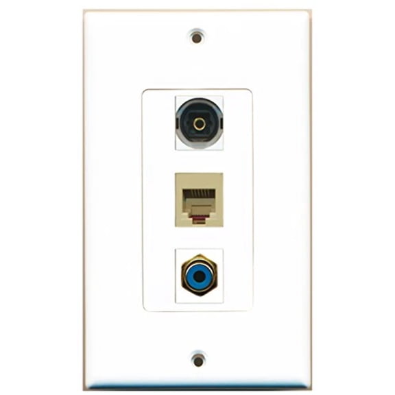 RiteAV - 1 Port RCA Blue and 1 Port Phone RJ11 RJ12 Beige and 1 Port Toslink Decorative Wall Plate Decorative