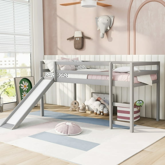 Loft Bed with Slide Multifunctional Design Twin (Gray) – Mdf, for Home – Weight: 78LBS – Plywood MDF Pinewood