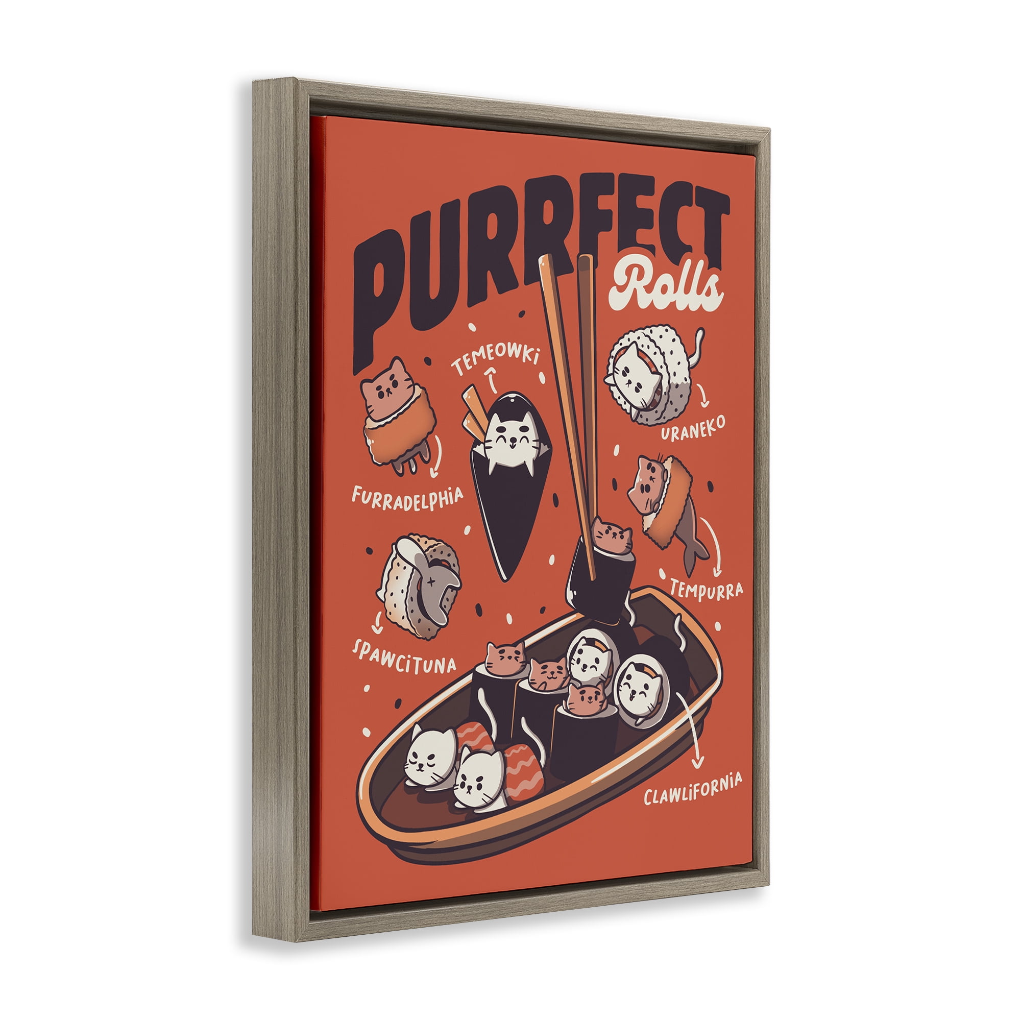 Stupell Industries Purrfect Rolls Sushi Cats Brown Framed Floater Canvas Wall Art, design by Tobe Fonseca