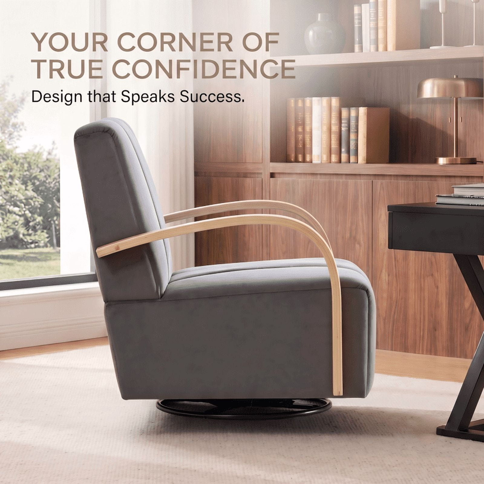 Gewnee Accent Chair, 360°Swivel Upholstered Reading Chair,Modern Armchair for Living Room, Bedroom & Home Office, Gray(Velvet)