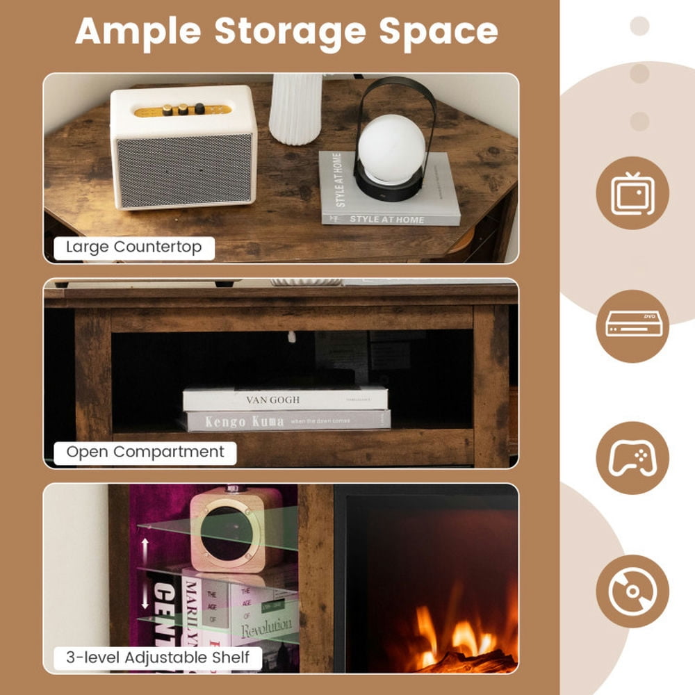 Finihen TV Stand, Entertainment Center, Fireplace Corner TV Stand with LED Lights and Smart APP Control for 50 Inches TV, for Living Room, Rustic Brown Finihen TV Stand, Entertainment Center, Fireplace Corner TV Stand with LED Lights and Smart APP Control for 50 Inches TV, for Living Room, Rustic Brown
