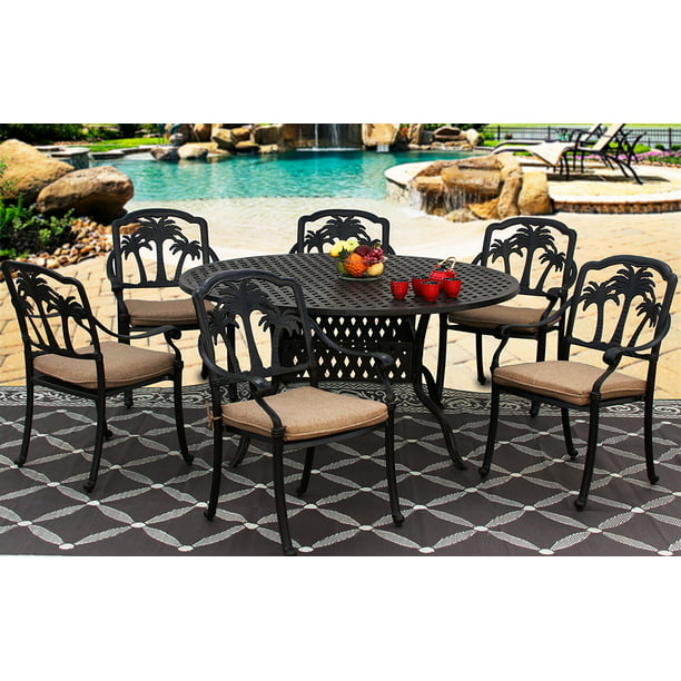 Palm Tree Outdoor Patio 7pc Set 60 Inch Round Dining Table Com - Patio Table Round 60