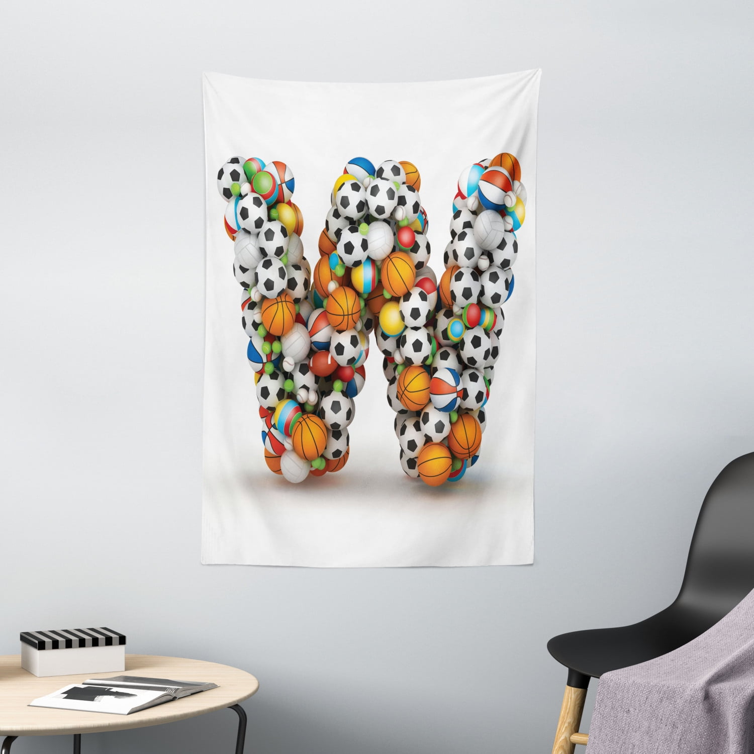 Letter W Tapestry, Sports Themed Typography Alphabet Symbol with ...