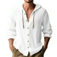 thumbnail image 2 of Clearance! Hontri Men's Button up Long Sleeved Solid Cotton And Linen Hooded Shirt Men Shirts White M, 2 of 4