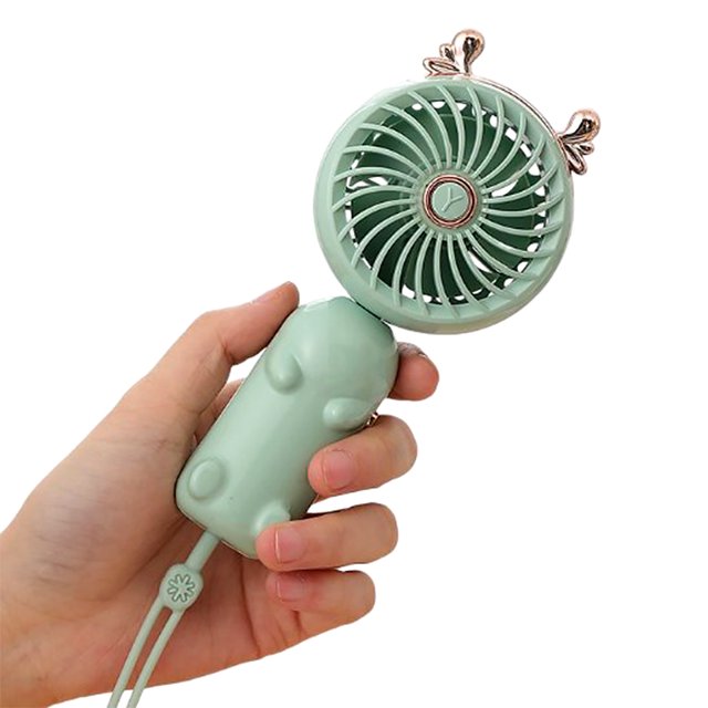 Injueey Ventilador de escritorio portátil para oficina, Mini ventiladores de mano adorables con carga USB, enfriador recargable de plástico, Electrodomésticos Verde Tipo 2