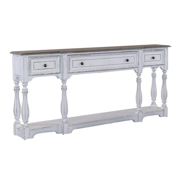 Bowery Hill Poplar White Console Table Rectangular Bottom Shelf 72" Unassembled