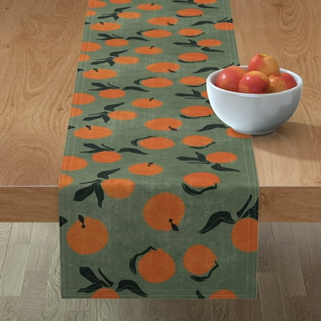

Cotton Sateen Table Runner 72 - Vintage Retro Orange Fruit Citrus Oranges Mid Century Green Print Custom Table Linens by Spoonflower