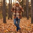 thumbnail image 5 of Fabrcox Men's Hooded Plaid Shacket Long Sleeve Button Down Checkered Shirt Jacket with Chest Pockets Lightweight Casual Fall Outerwear Beige XXL, 5 of 7