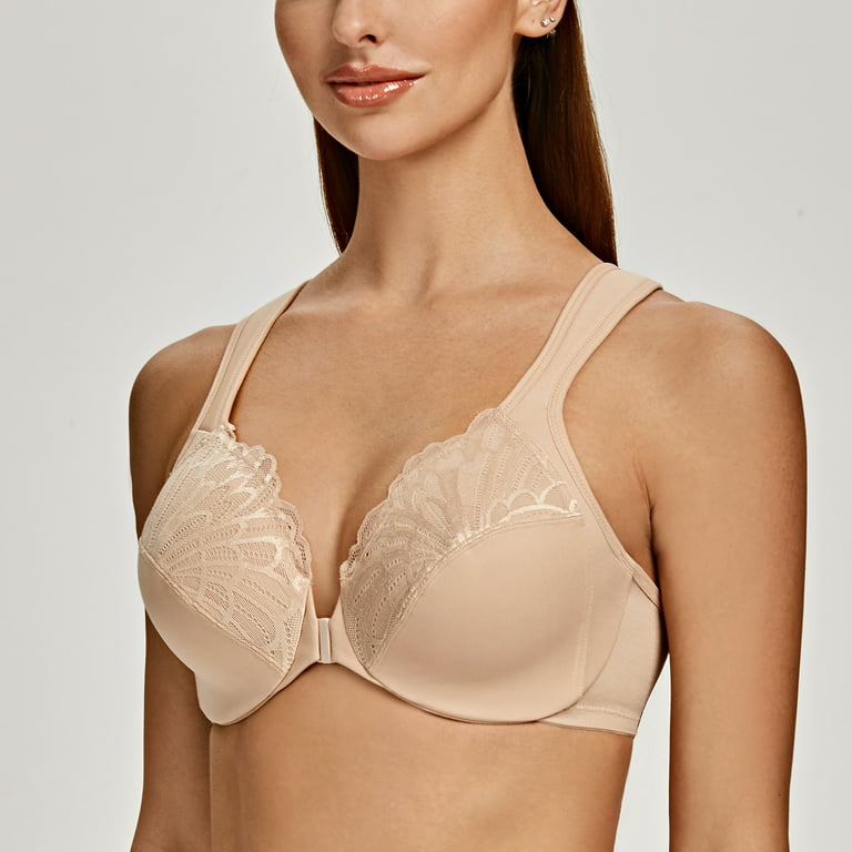 MELENECA Underwire Front Closure Bras for Women Pale Nude 38G
