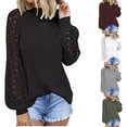 thumbnail image 2 of Ruziyoog Spring Tops Ladies Fashion Round Neck Lace Hollow Long Sleeve Casual Loose Top Pullover Cute Tops White M, 2 of 2