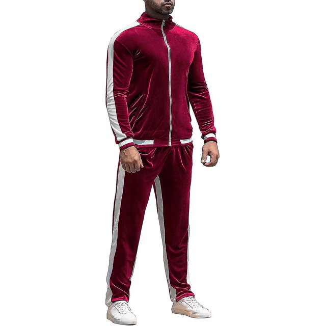 Chándal de terciopelo para hombre, conjunto de 2 piezas, sudaderas con cremallera, chaqueta, pantalones con bolsillos