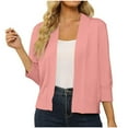 thumbnail image 1 of KIHOUT Cardigan Court Ouvert à Manches 3/4 Classique pour Femmes Léger en Tricot, 1 of 5