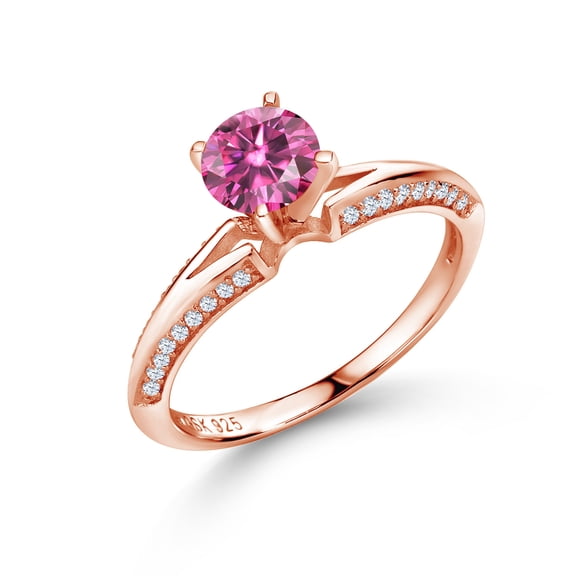 Gem Stone King 18K Rose Gold Plated Silver Ring Round Pink Moissanite and (1.38 Cttw, Size 8)